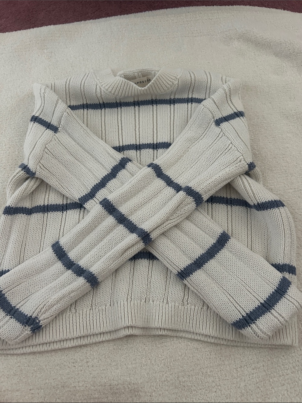Aeropostale Cream Sweater with Navy Stripe